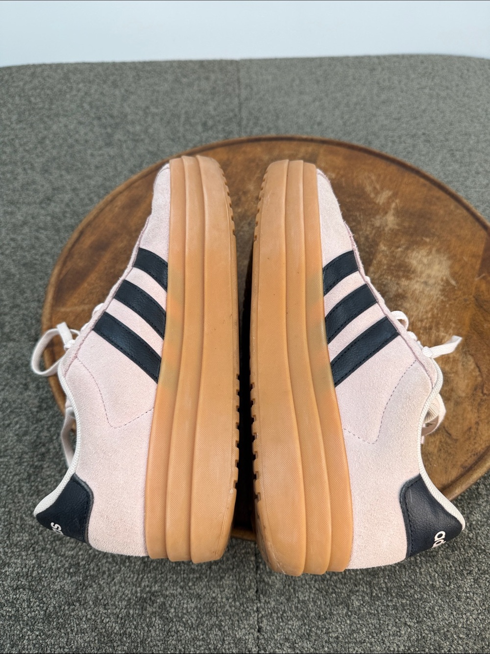 adidas Shoes Wm 8.5 Pink Suede Platform Sneakers Black Stripes - Picture 7 of 11